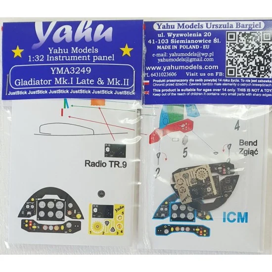 Yahu YMA3249 1/32 Gloster Gladiator Mk.II Instrument Panel for ICM kits - Model Planes