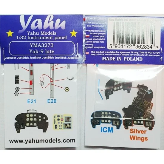 Yahu YMA3273 1/32 Yakovlev Yak-9 Instrument Panel for ICM kits