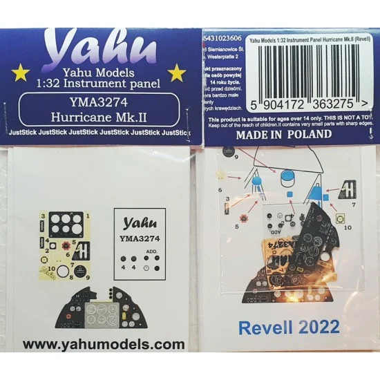 Yahu YMA3274 1/32 Hawker Hurricane Mk.II Instrument Panel for Revell kits - Model Planes