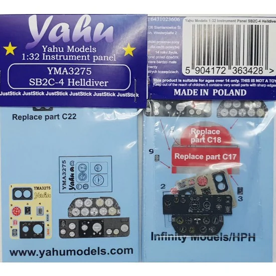 Yahu YMA3275 1/32 SB2C-4 Helldiver Instrument Panel for Infinity Models/HPM
