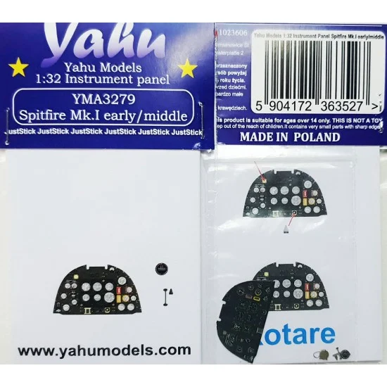 Yahu YMA3279 1/32 Supermarine Spitfire I Early/Middle Instrument Panel for Kotare kits - Model Planes