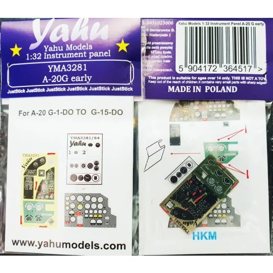 Yahu YMA3281 1/32 Douglas A-20G Early Instrument Panel for HK Models