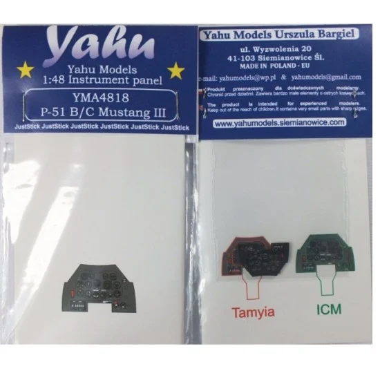 Yahu YMA4818 1/48 North-American P-51B / P-51C Mustang III Instrument Panel for ICM/Tamiya