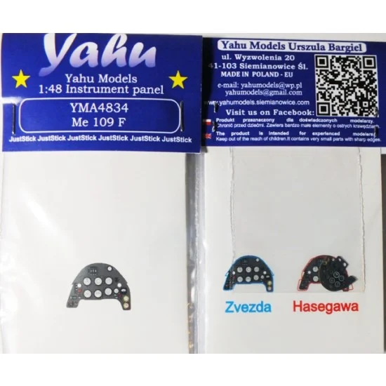 Yahu YMA4834 1/48 Messerschmitt Bf 109F Instrument Panel for Zvezda kit - Model Planes