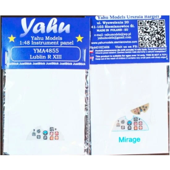 Yahu YMA4855 1/48 Lublin R.XIII Instrument Panel for Mirage Hobby - Model Planes