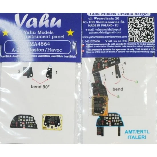 Yahu YMA4864 1/48 Douglas A-20C Boston/Havoc II Instrument Panel for AMT/ERTL/Italeri kits