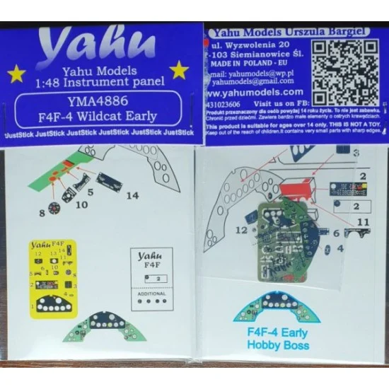 Yahu YMA4886 1/48 Grumman F4F-4 Wildcat Early Instrument Panel for Hobby Boss kits
