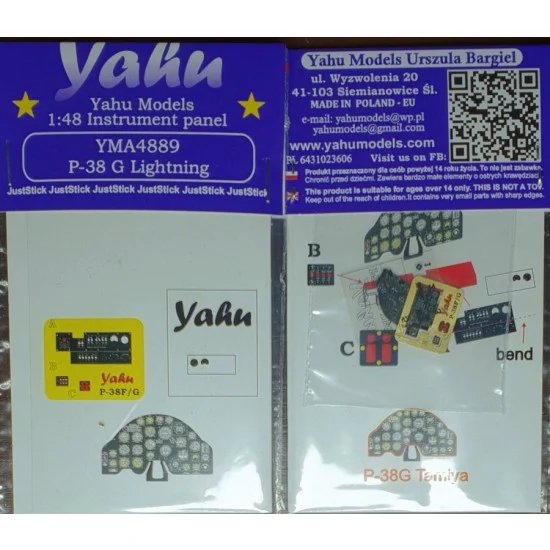 Yahu YMA4889 1/48 Lockheed P-38 G Lightning Instrument Panel for Tamiya kits