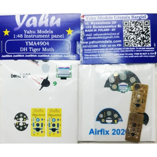 Yahu YMA4904 1/48 DH Tiger Moth Instrument Panel Detail Set for Airfix kits - Model Planes