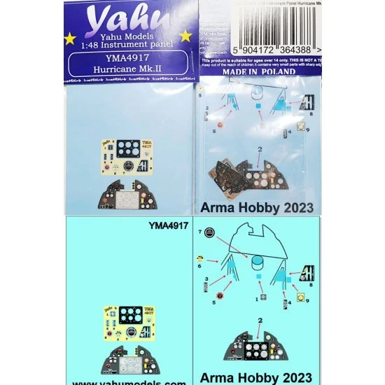 Yahu YMA4917 1/48 Hurricane II Instrument Panel for Arma Hobby kits - Model Planes