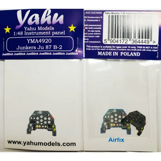 Yahu YMA4920 1/48 Junkers Ju-87 B-1 Instrument Panel for Airfix kits