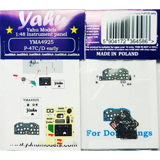 Yahu YMA4925 1/48 P-47 C/D Thunderbolt Early Instrument Panel for Dora Wings kits
