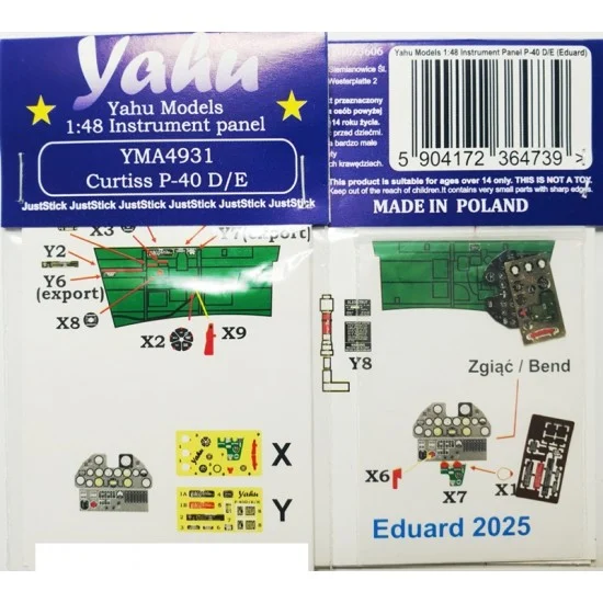 Yahu YMA4931 1/48 P-40 E Kittyhawk Instrument Panel for Eduard kits