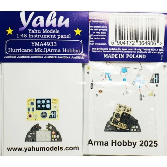 Yahu 4933 1/48 Hurricane Mk.I Instrument Panel for Arma Hobby kit - Model Planes