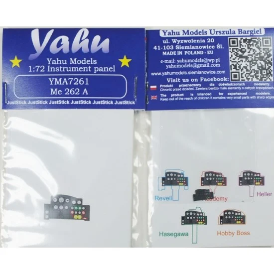 Yahu YMA7261 1/72 Messerschmitt Me 262A Instrument Panel for Academy/Hasegawa/Revell kits - Model Planes