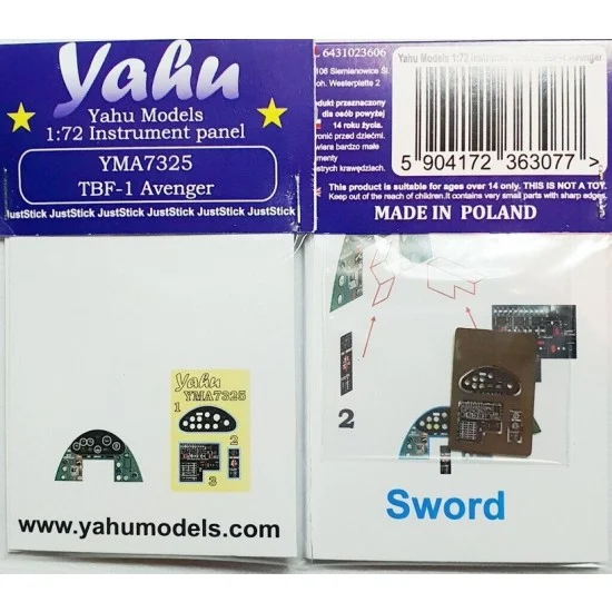 Yahu YMA7325 1/72 Grumman TBF-1 Avenger Instrument Panel for Sword kits