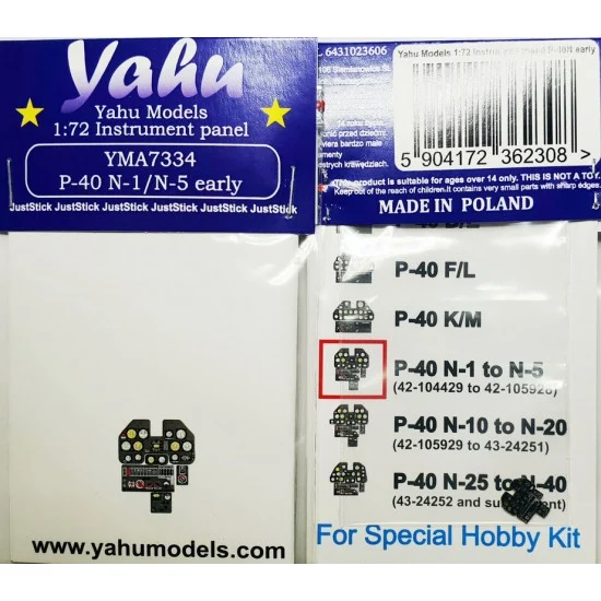 Yahu YMA7334 1/72 P-40 N Early (N-1 N-5) Instrument Panel for Special Hobby kits