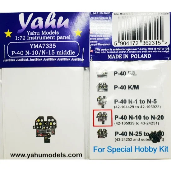 Yahu YMA7335 1/72 P-40 N Middle (N-10 N-15) Instrument Panel for Special Hobby kits