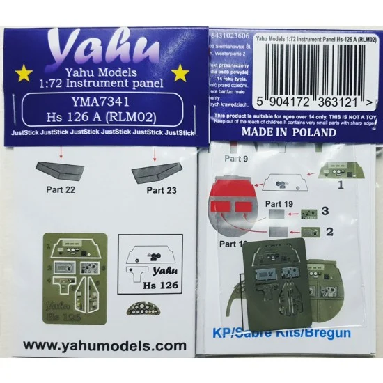 Yahu YMA7341 1/72 Hs-126 A (RLM02) Instrument Panel for KP/Sabre Kits/Bregun kits