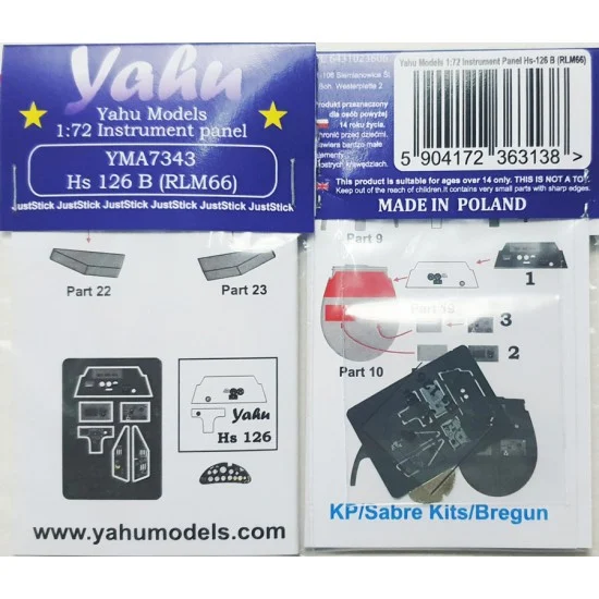 Yahu YMA7343 1/72 Hs-126 B (RLM66) Instrument Panel for KP/Sabre Kits/Bregun kits