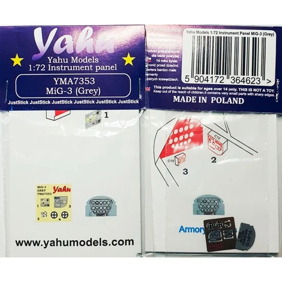 Yahu YMA7353 1/72 MiG-3 Early (Grey) Instrument Panel for Armory kits