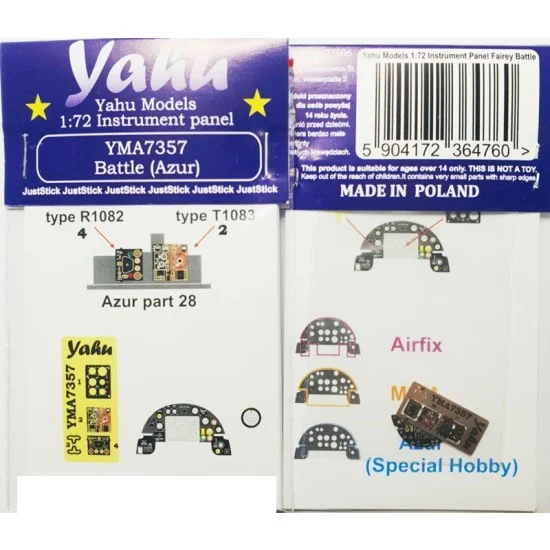 Yahu YMA7357 1/72 Fairey Battle Instrument Panel for Azur/Special Hobby kits - Model Planes