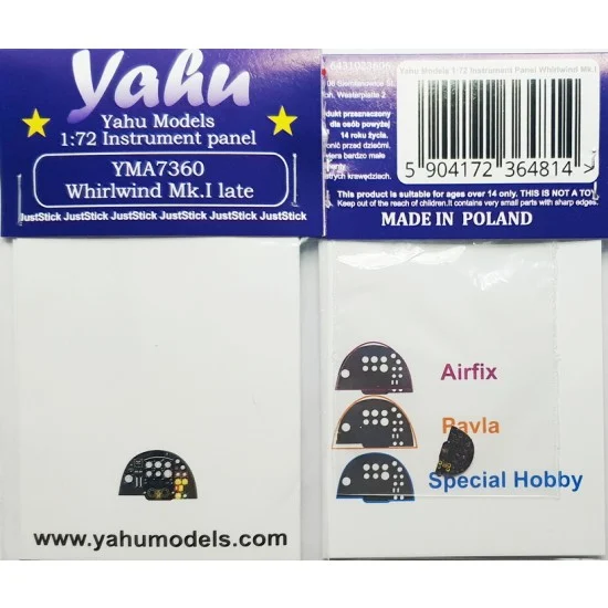 Yahu YMA7360 1/72 Whirlwind Instrument Panel for Special Hobby/Airfix/Pavla kit - Model Planes