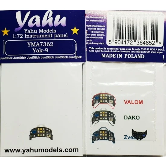 Yahu 7362 1/72 Yakovlev Yak-9 Instrument Panel for Zvezda/Dako/Valom kit