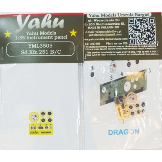 Yahu YML3505 1/35 SdKfz 251 B/C Instrument Panel for Dragon/Zvezda kits - Military Vehicles & Tanks