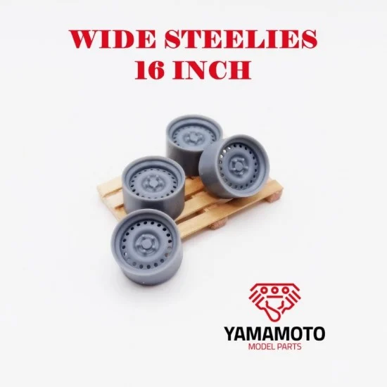 Yamamoto YMPRIM11 1/24 Wide Steelies 16' + Adapters - Model Cars