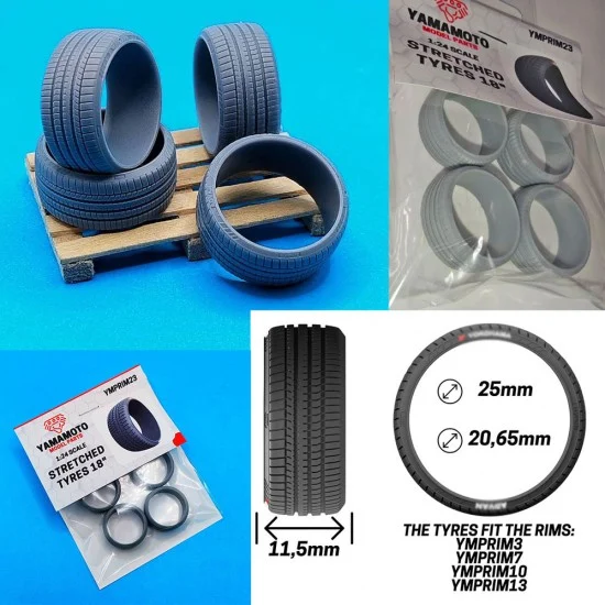 Yamamoto YMPRIM023 1/24 Mazda RX-7 VeilSide D1-GT 18'' Stretched Tyres for Tamiya #24116