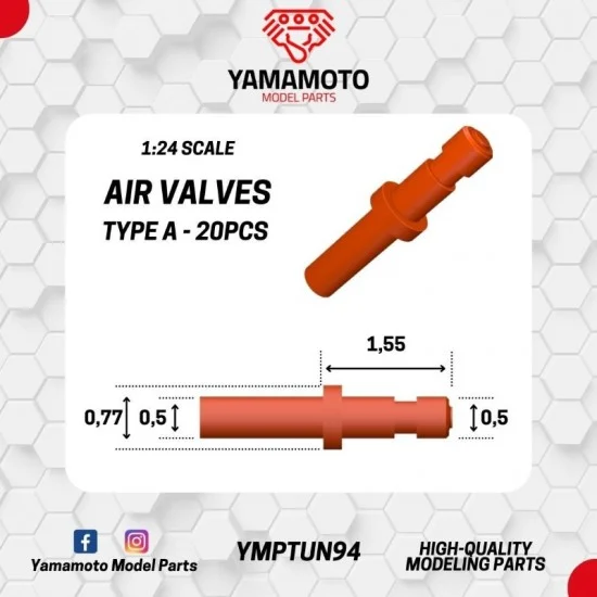 Yamamoto YMPTUN94 1/24 Air Valves Type A (20pcs) - Model Cars