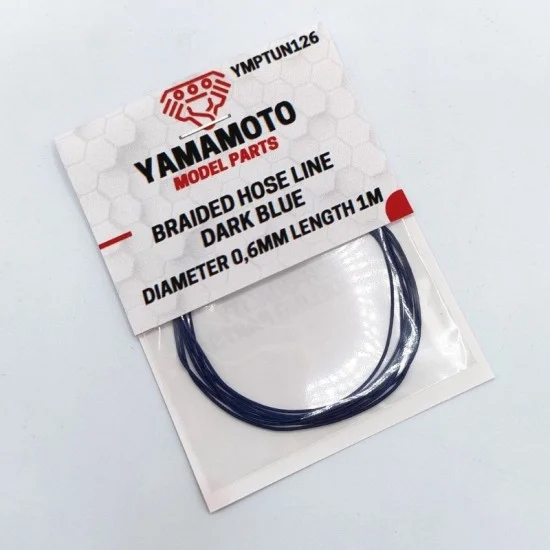 Yamamoto YMPTUN126 1/24 Braided Hose Line Dark Blue 0.6mm (length 1m) - Model Cars
