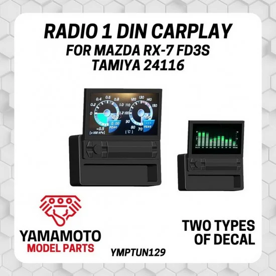 Yamamoto YMPTUN129 1/24 MAZDA RX-7 FD Radio 1 Din Carplay for Tamiya 24116