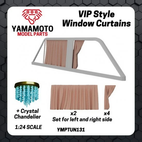 Yamamoto YMPTUN131 1/24 VIP Style Windows Courtains and Crystal Chandelier - Model Cars
