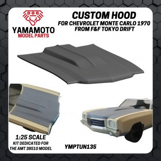Yamamoto YMPTUN135 1/24 Chevrolet Monte Carlo 1970 Custom Hood for AMT #38510 [F&F Tokyo Drift] - Model Cars