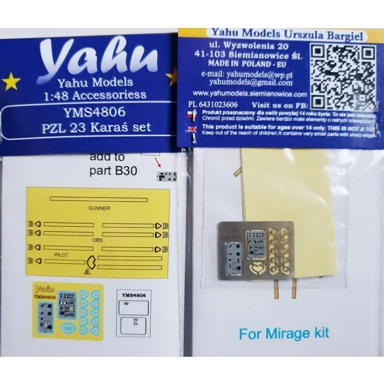 Yahu YMS4806 1/48 PZL P.23 Karas Detail set for Mirage kits - Model Planes