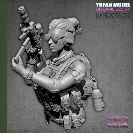 YUFAN Model 2026 50mm Scale Fantasy US SEAL Assault Team Female Soldier Resin Bust - Model Figures