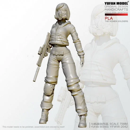 YUFAN Model 2042 1/24 Female Soldier w/Gas Mask - Model Figures