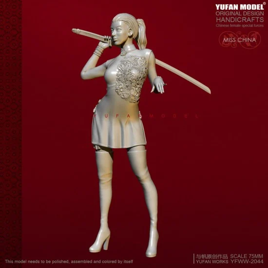 YUFAN Model 2044 75mm Scale "Miss China" Cheongsam Girl w/Katana - Model Figures
