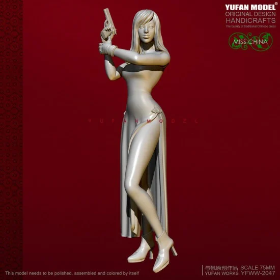 YUFAN Model 2047 75mm Scale "Miss China" Cheongsam Girl w/Pistol - Model Figures