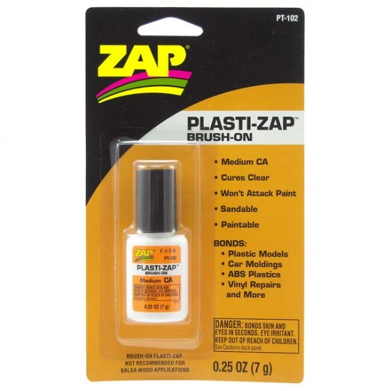 ZAP PT102 Plasti-ZAP CA Super Glue Medium Viscosity Brush-On for Plastics (1/4 oz / 7g)