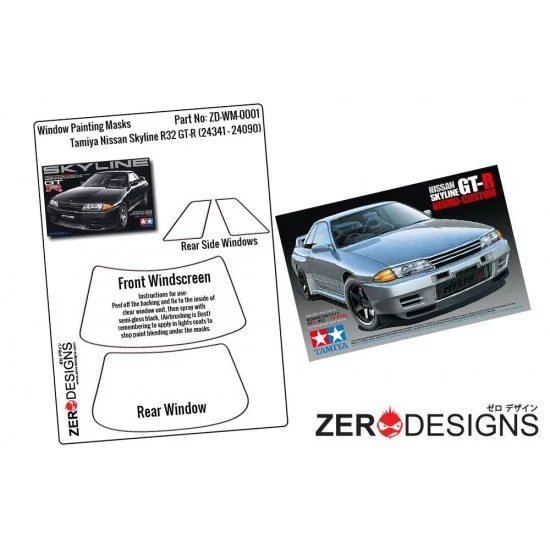 Zero Paints WM-0001 1/24 Nissan Skyline R32 GT-R Window Pre-Cut Painting Masks for Tamiya kits 24341-24090