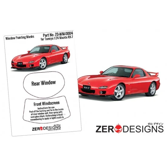 Zero Paints WM-0004 1/24 Mazda RX-7 FD3S Window Pre-Cut Painting Masks for Tamiya kits