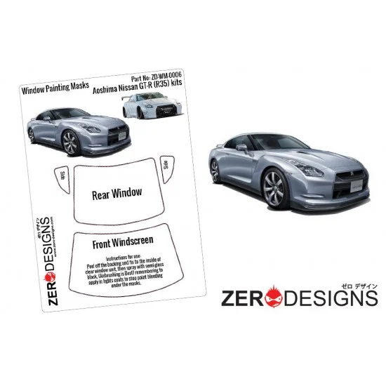 Zero Paints WM-0006 1/24 Nissan GT-R (R35) Window Pre-Cut Painting Masks for Aoshima kits