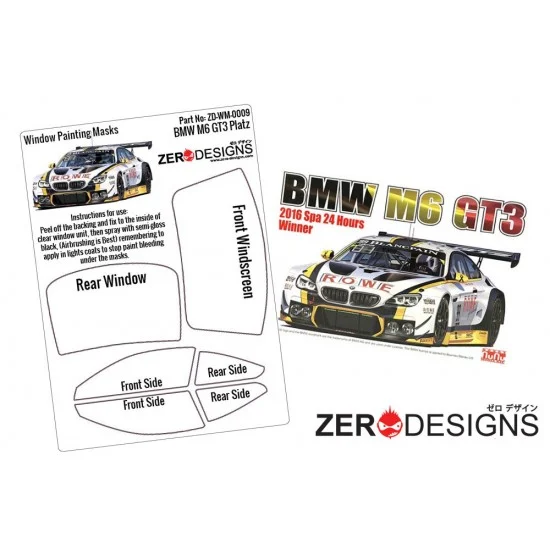 Zero Paints WM-0009 1/24 BMW M6 GT3 Window Pre-Cut Painting Masks for Platz-NuNu kits