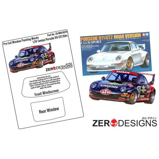 Zero Paints WM-0025 1/24 Porsche 911 GT2 Window Pre-Cut Painting Masks for Tamiya kits