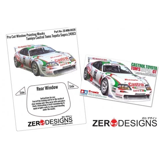 Zero Paints WM-0026 1/24 Castrol Toyota Tom's Supra GT Window Pre-Cut Painting Masks for Tamiya Kit #24163