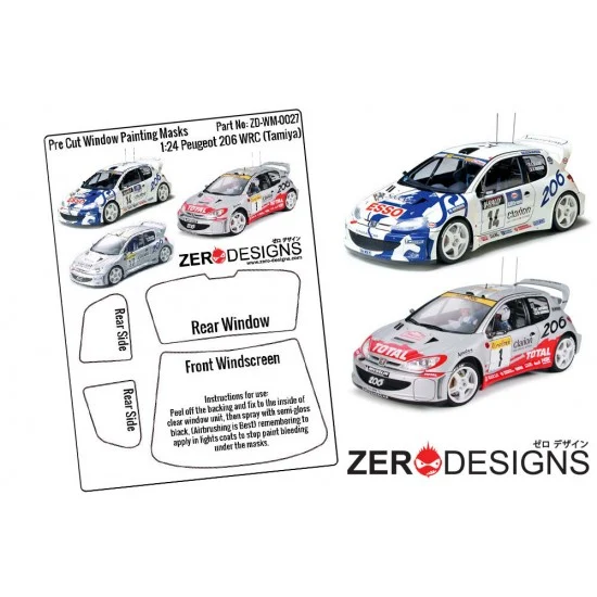 Zero Paints WM-0027 1/24 Peugeot 206 WRC Window Pre-Cut Painting Masks for Tamiya Kits #24226/24221/24236