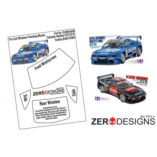 Zero Paints WM-0038 1/24 Calsonic/Kure Skyline R33 GT-R Window Pre-Cut Painting Masks for Tamiya kit #24184